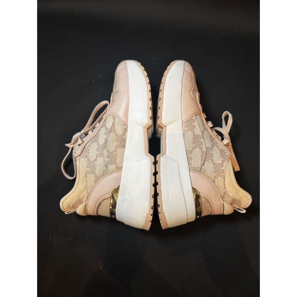 Michael Kors Muse Trainer Women's Low Top Lace Up Logo Sneakers Pink Gold Trim - Picture 6 of 14